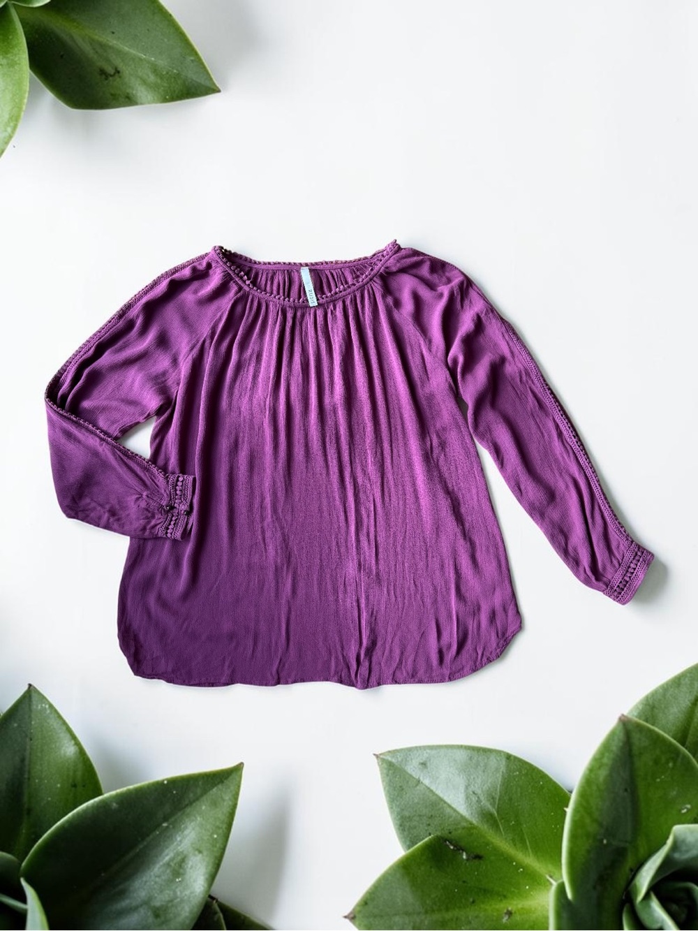 Rush Women’s Blouse – Size XXL – Boho Long Sleeve Top – Purple